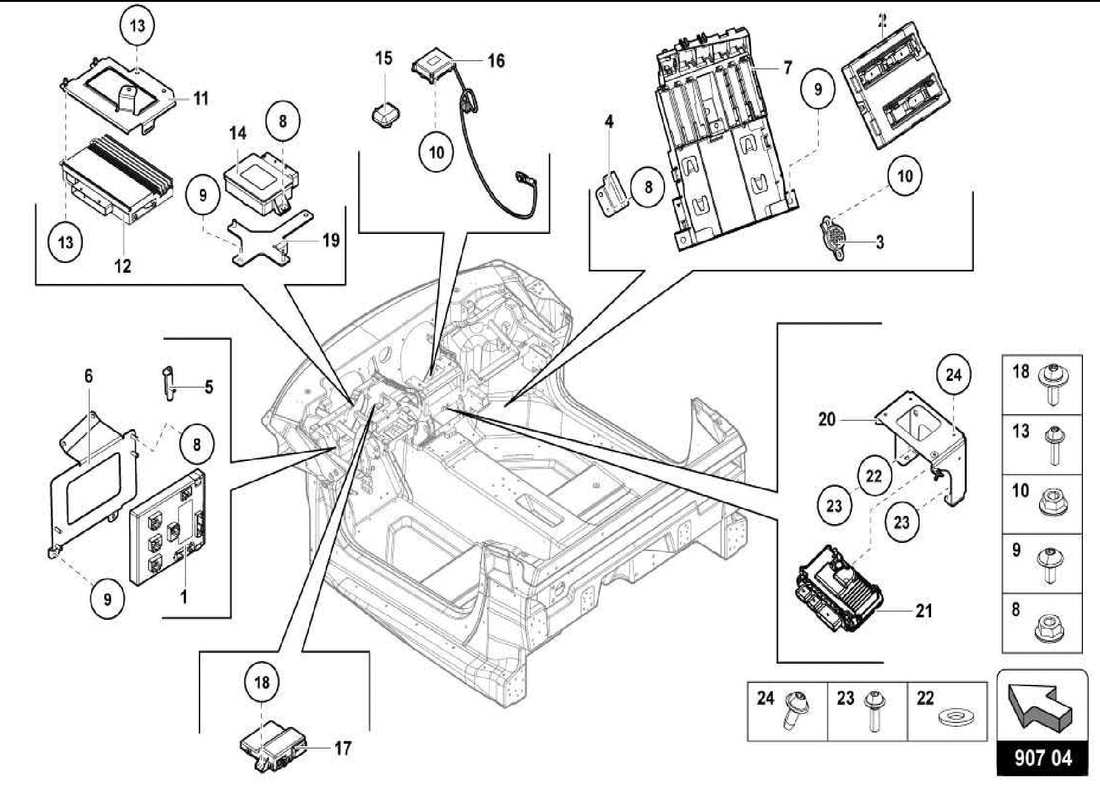 lamborghini centenario spider diagrama de piezas de las unidades de control electrónico