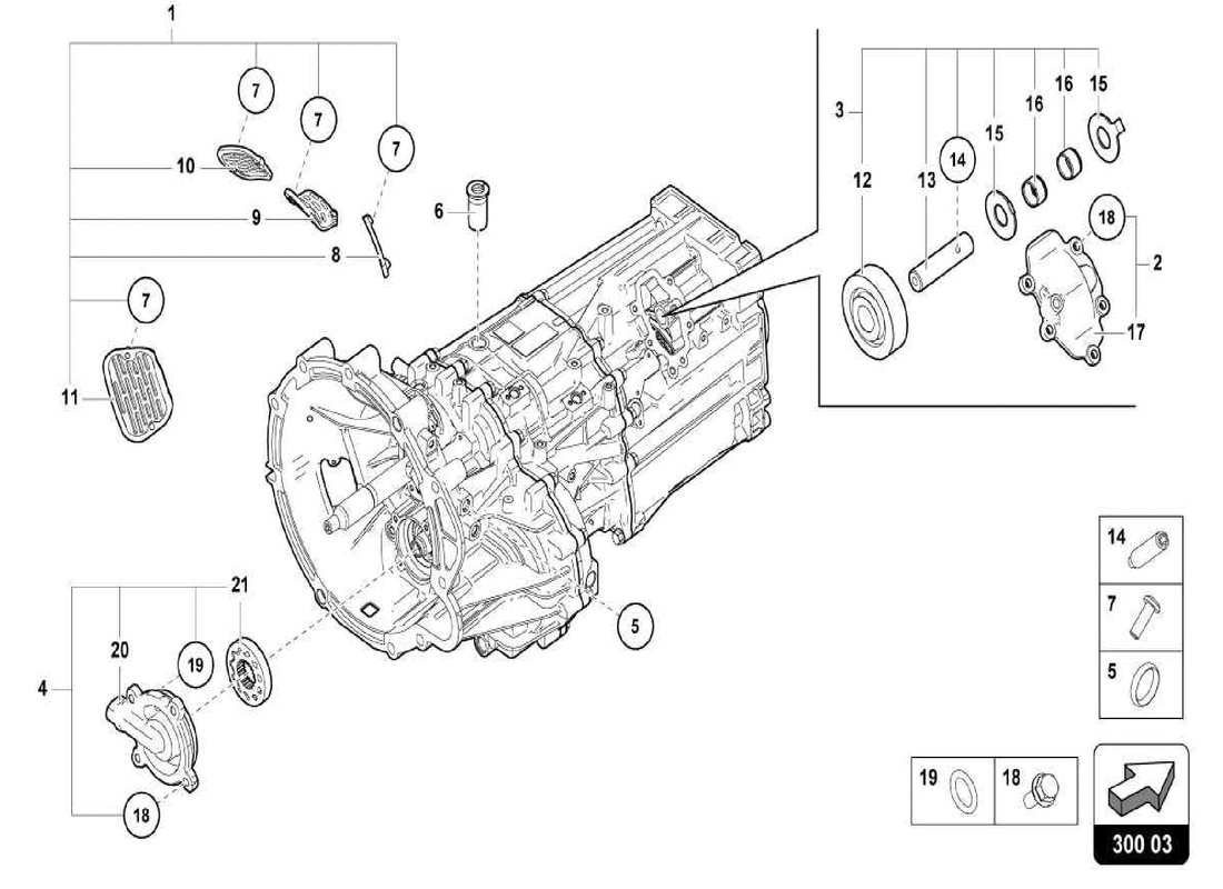 lamborghini centenario spider componentes exteriores de la caja de cambios diagrama de piezas