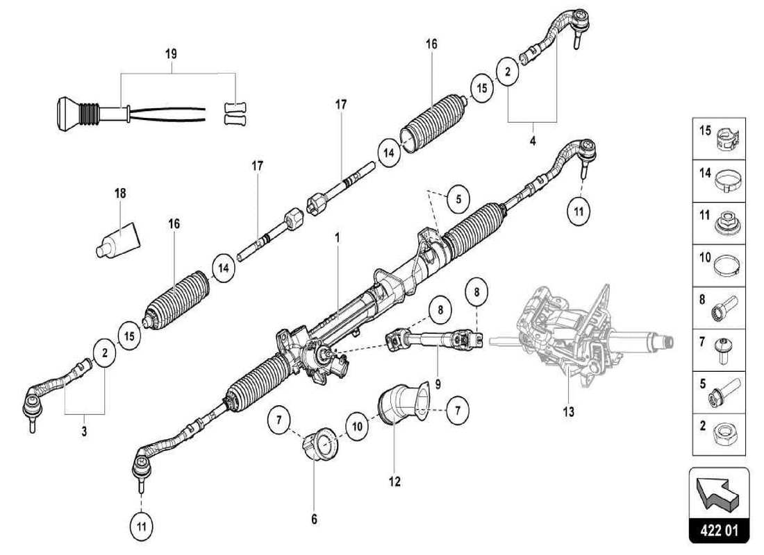 lamborghini centenario spider diagrama de piezas de la barra de dirección