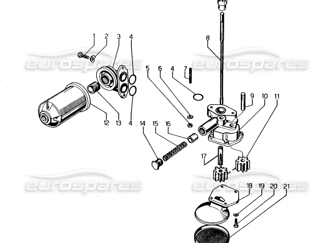 lamborghini urraco p250 / p250s bomba de aceite diagrama de piezas
