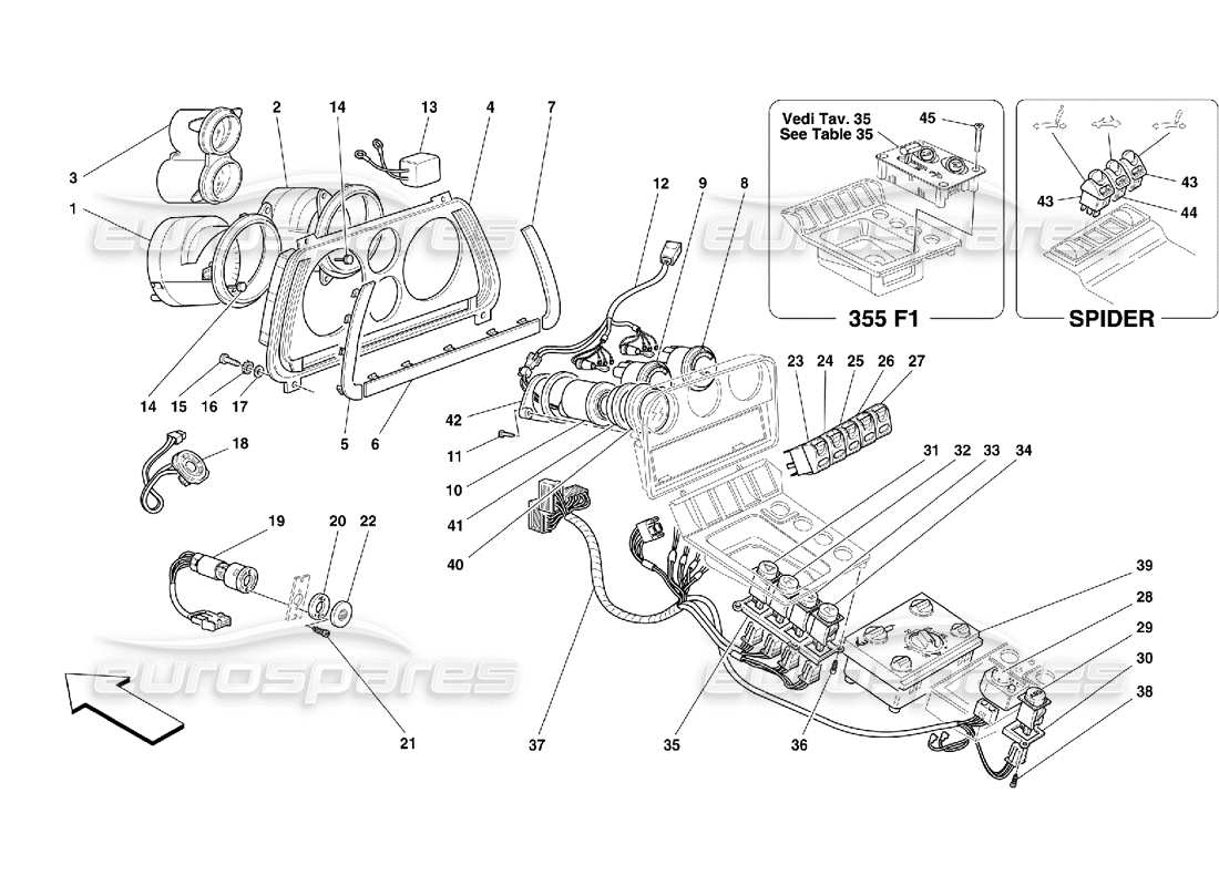 ferrari 355 (5.2 motronic) instrumentos diagrama de piezas