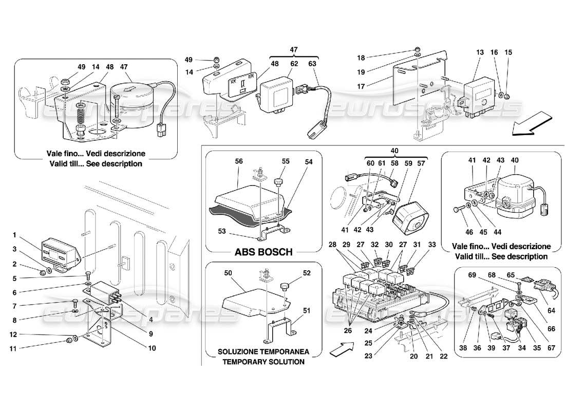 ferrari 355 (5.2 motronic) cuadros y dispositivos eléctricos - parte frontal diagrama de partes
