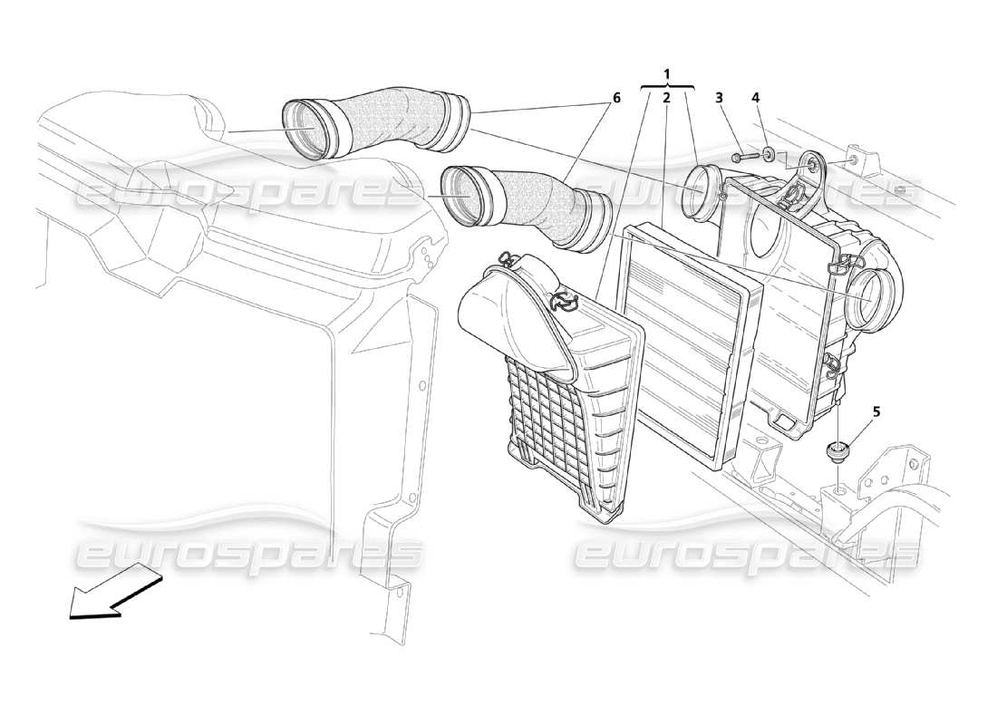 maserati qtp. (2003) 4.2 diagrama de piezas del filtro, admisión y transportador de aire