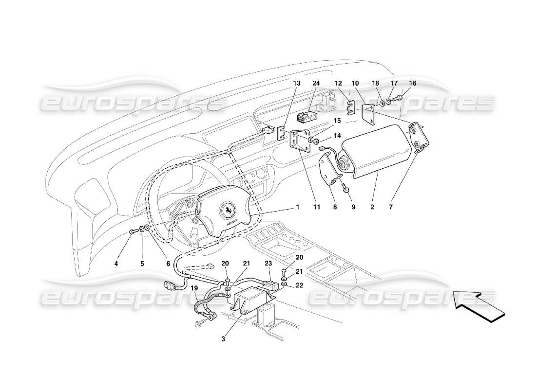 ferrari 355 (5.2 motronic) diagrama de piezas de las bolsas de aire