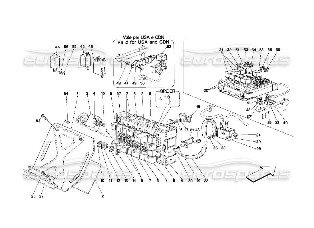 ferrari 348 (2.7 motronic) diagrama de piezas de tableros eléctricos