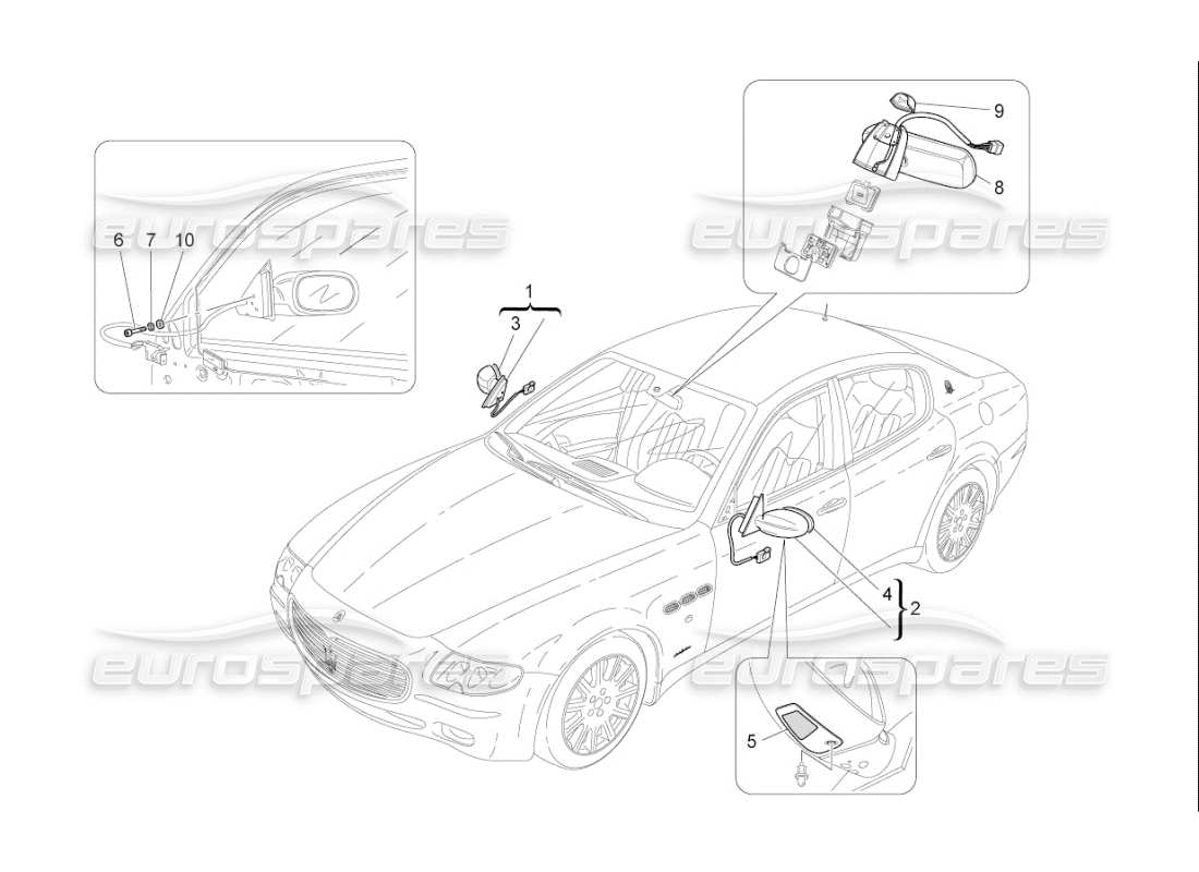 maserati qtp. (2008) 4.2 auto diagrama de piezas de los espejos retrovisores internos y externos