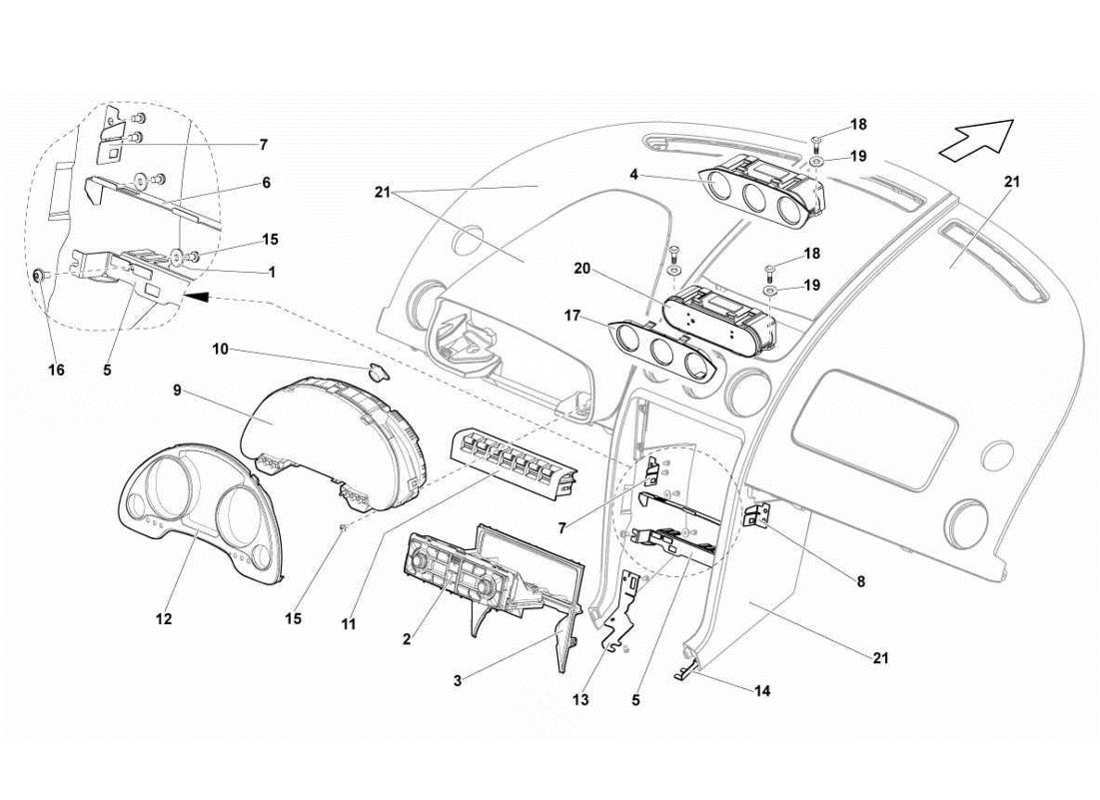 lamborghini gallardo lp570-4s perform instrumentos del tablero diagrama de piezas