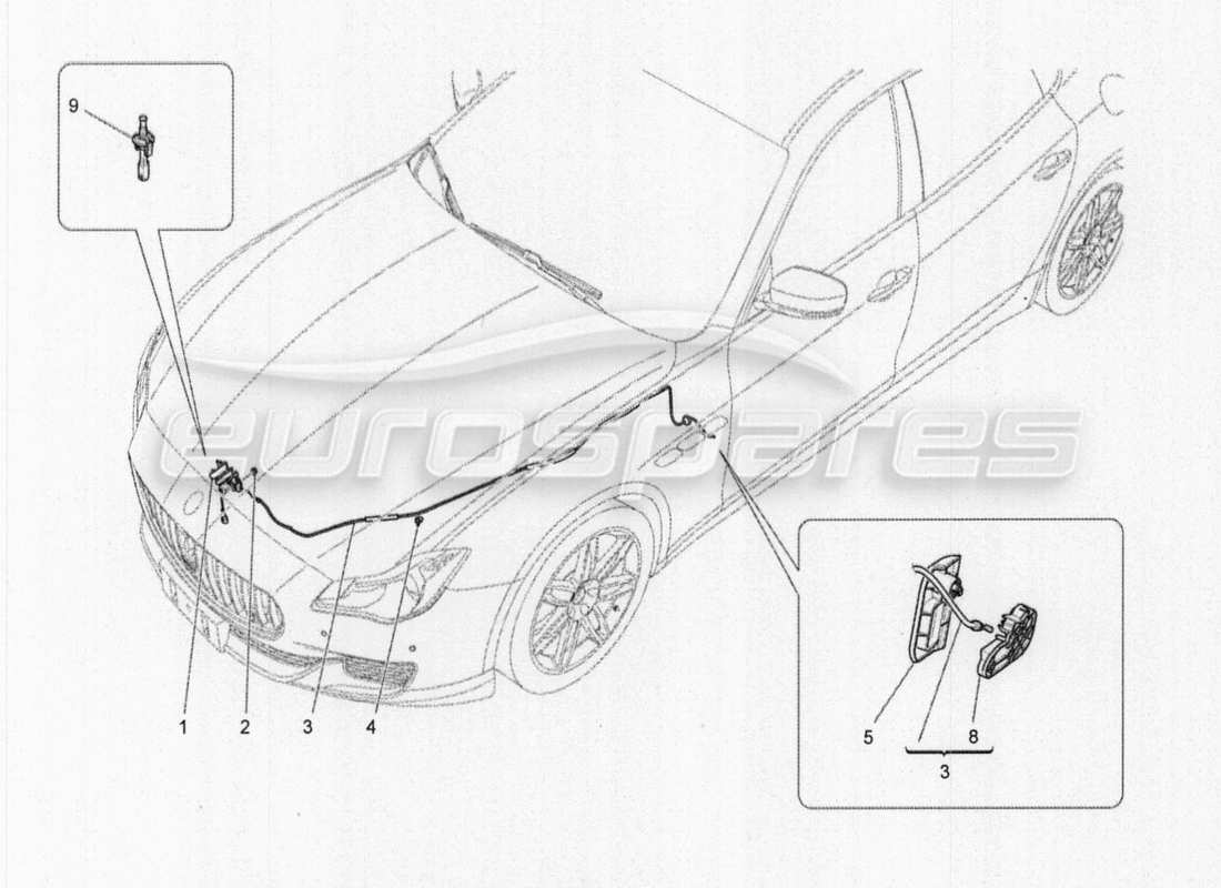 maserati qtp. v8 3.8 530bhp auto 2015 diagrama de piezas del botón de apertura de la tapa frontal