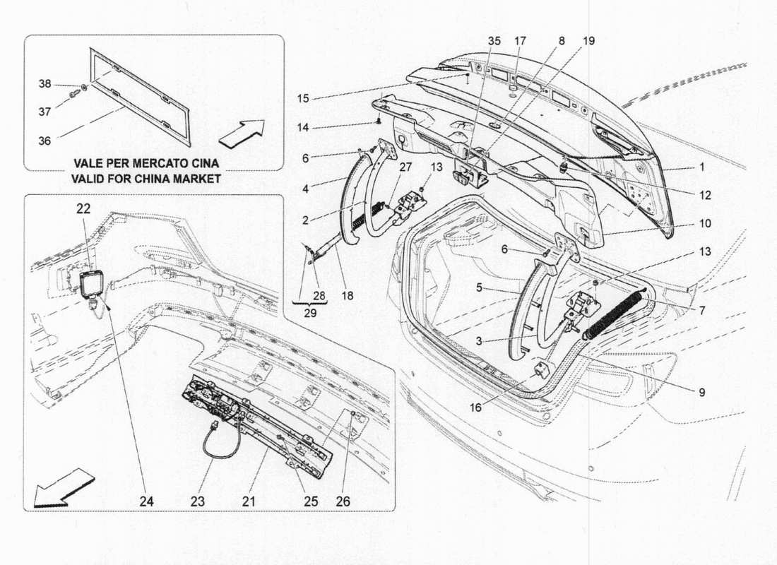 maserati qtp. v6 3.0 bt 410bhp 2015 diagrama de piezas de la tapa trasera