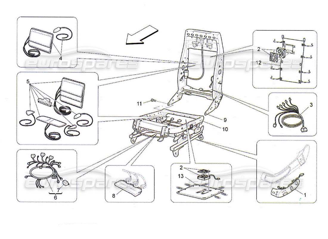maserati qtp. (2010) 4.2 asientos delanteros: diagrama de piezas de mecánica y electrónica