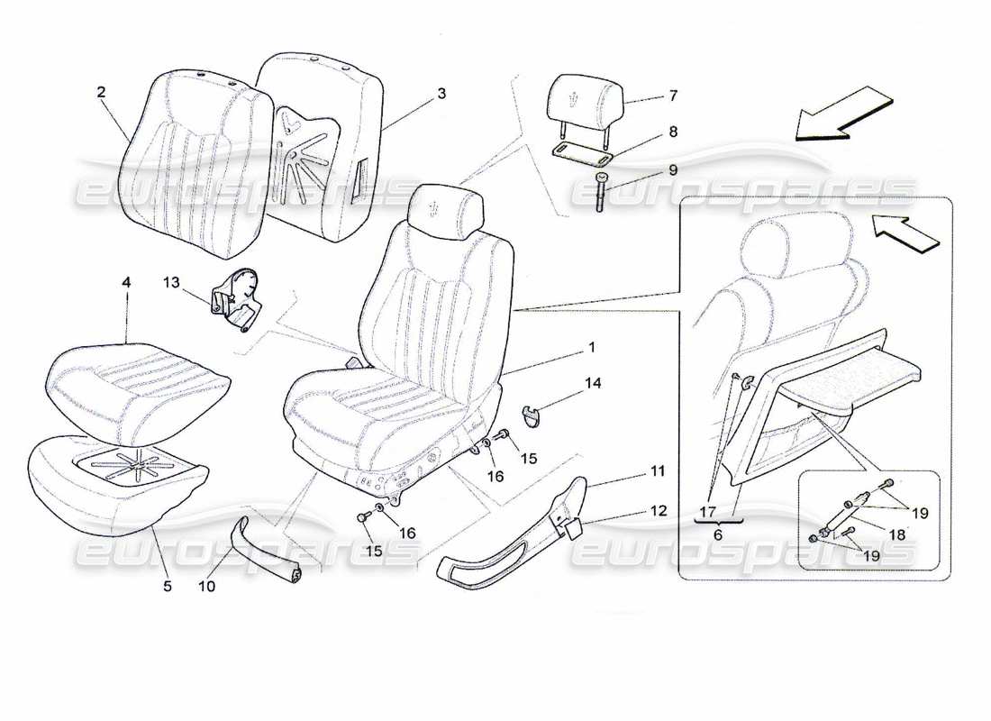 maserati qtp. (2010) 4.7 front seats: trim panels diagrama de piezas
