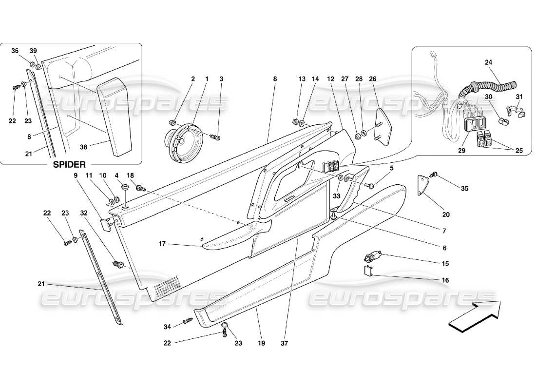 ferrari 355 (5.2 motronic) puertas - adornos interiores diagrama de piezas