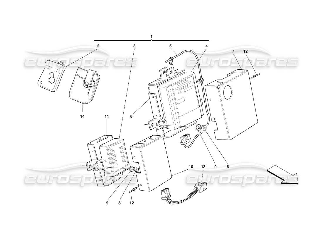 ferrari 355 (5.2 motronic) diagrama de piezas de dispositivos y tableros eléctricos antirrobo