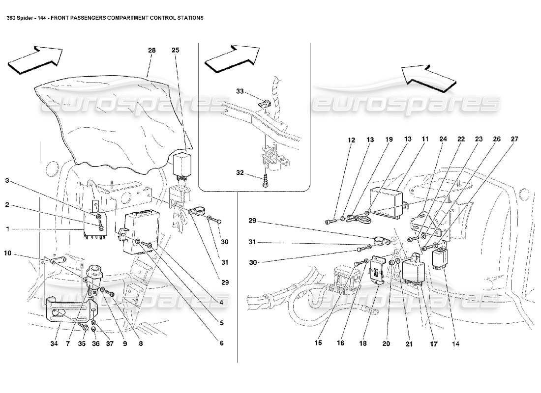 ferrari 360 spider front passengers compartment control stations diagrama de piezas