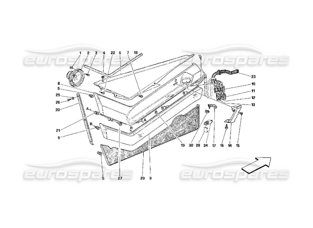 ferrari 348 (2.7 motronic) puertas - diagrama de piezas de molduras interiores