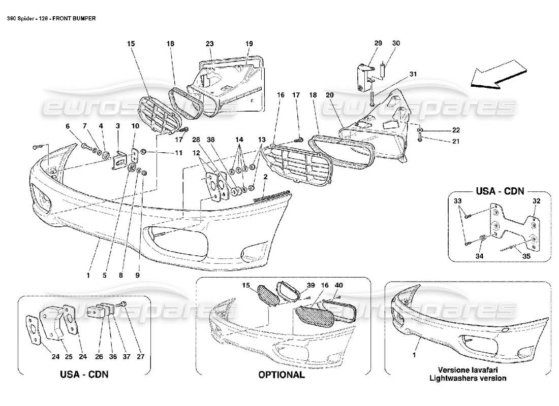 ferrari 360 spider diagrama de piezas del parachoques delantero