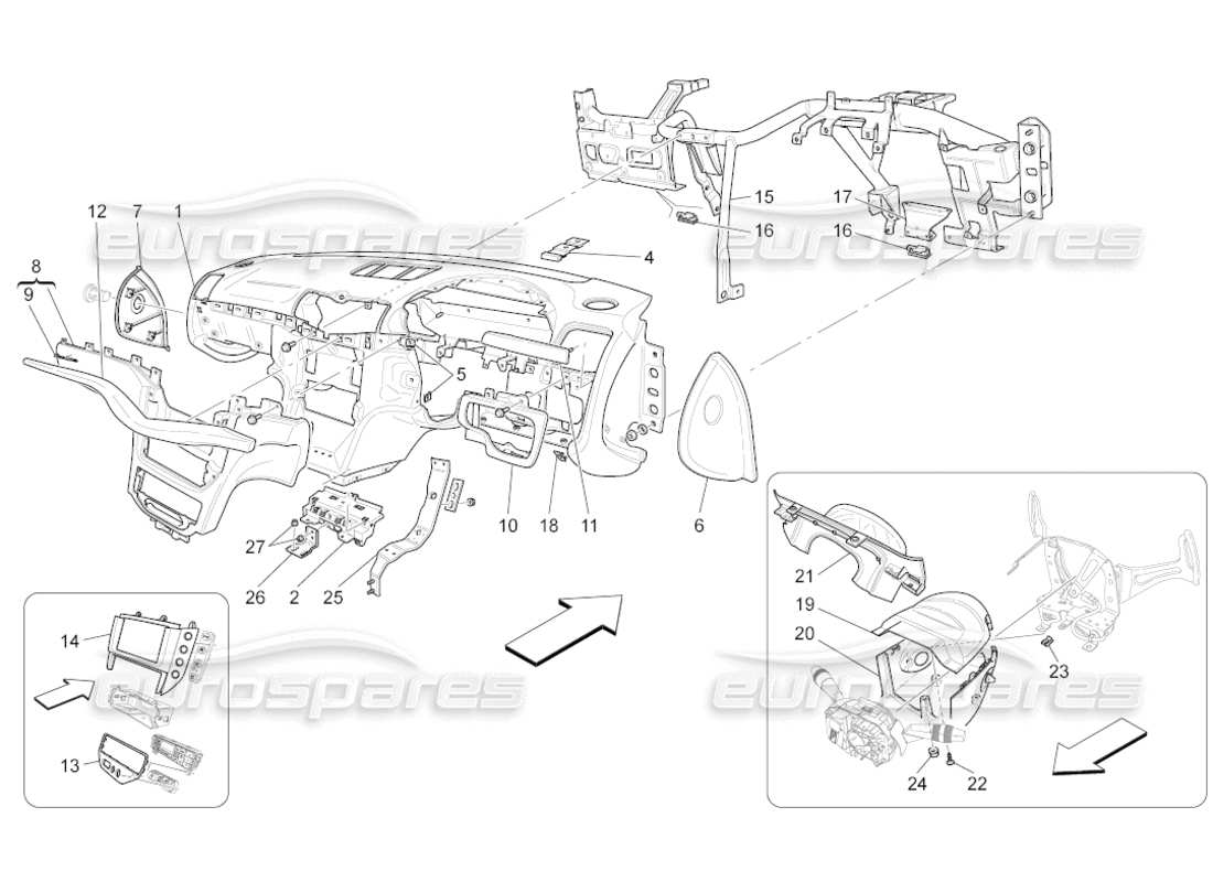 maserati grancabrio (2011) 4.7 diagrama de piezas de la unidad del tablero