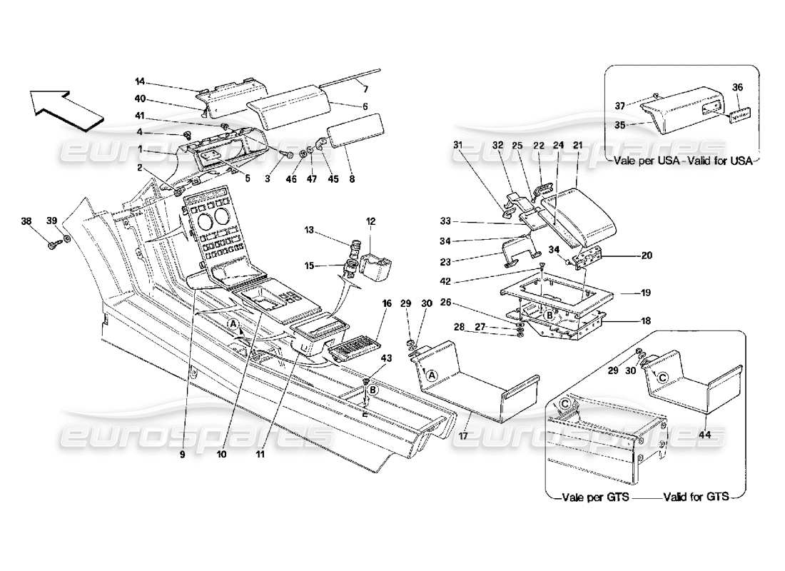 ferrari 348 (2.7 motronic) túnel - accesorios diagrama de piezas