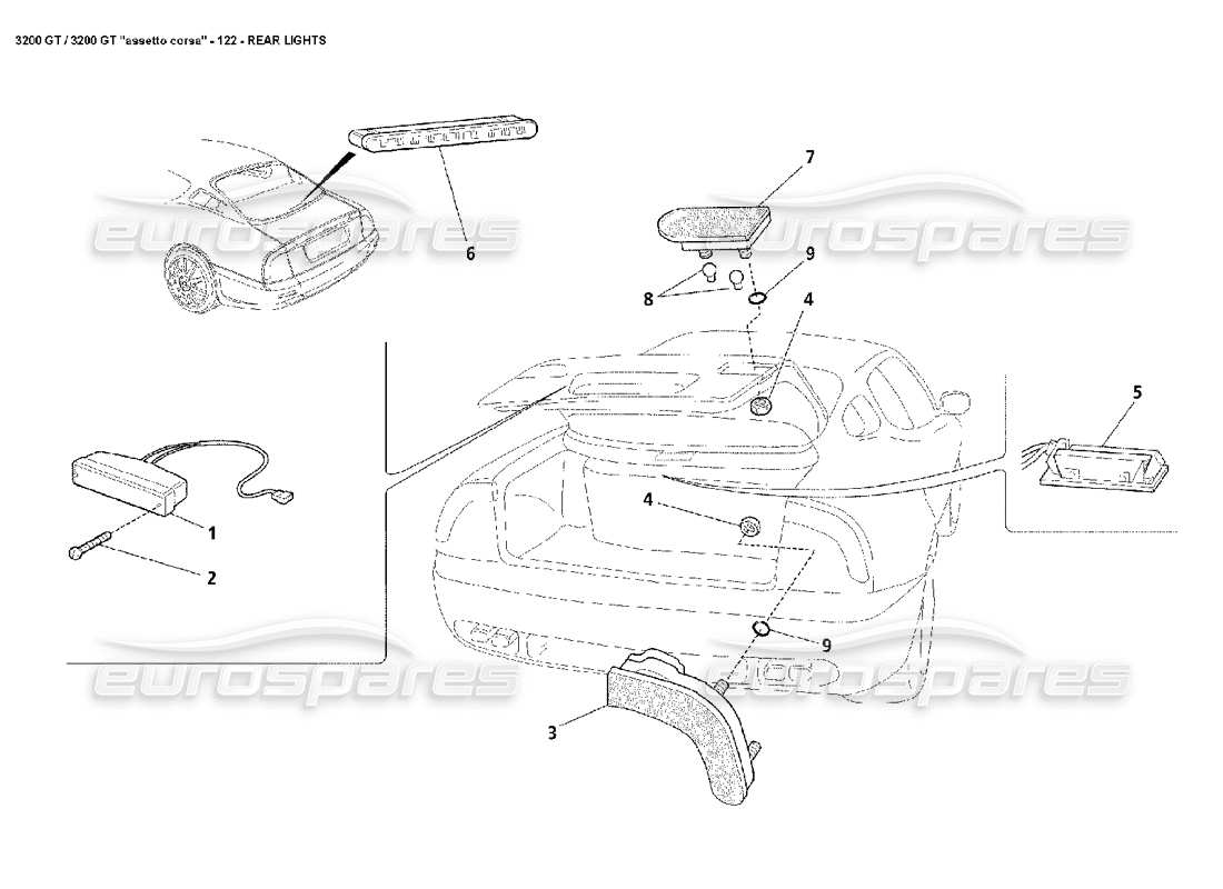 maserati 3200 gt/gta/assetto corsa luces traseras diagrama de piezas