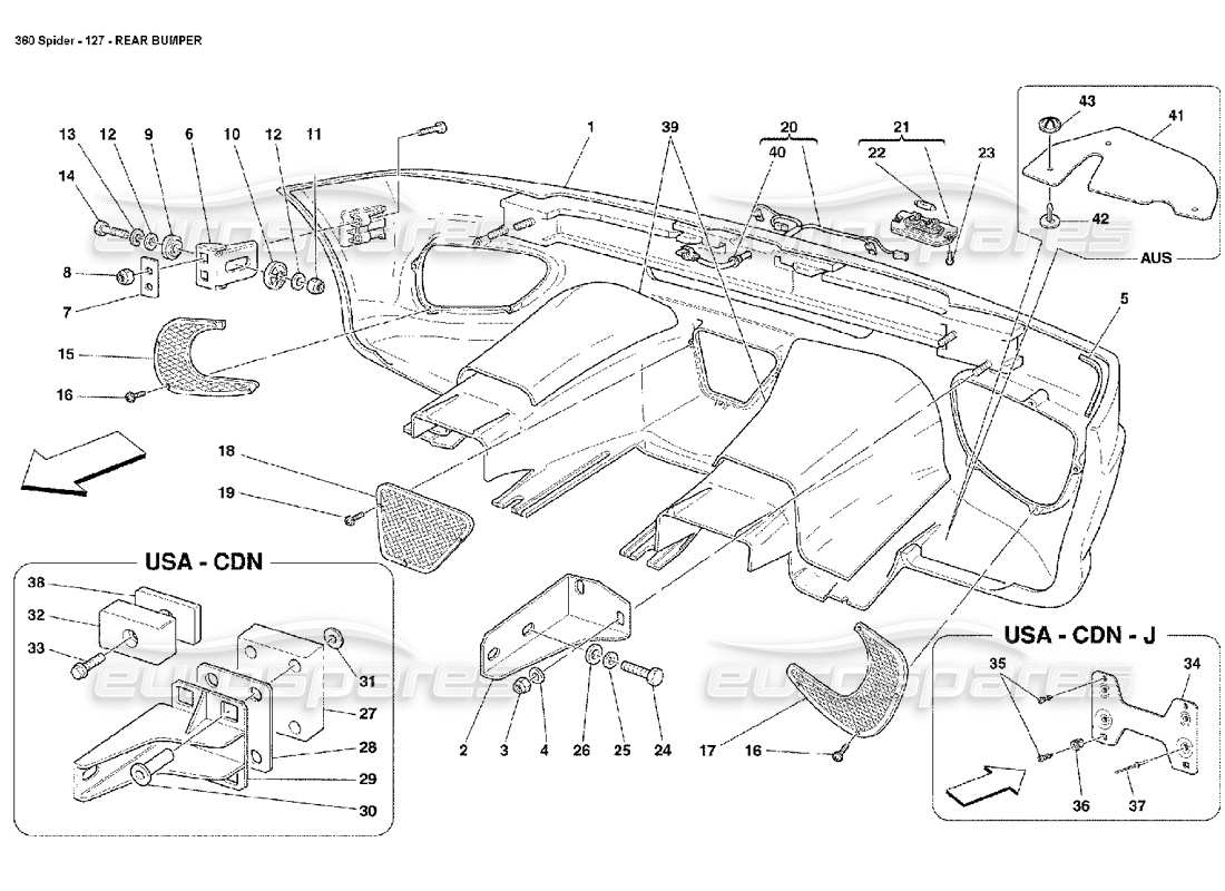 ferrari 360 spider diagrama de piezas del parachoques trasero