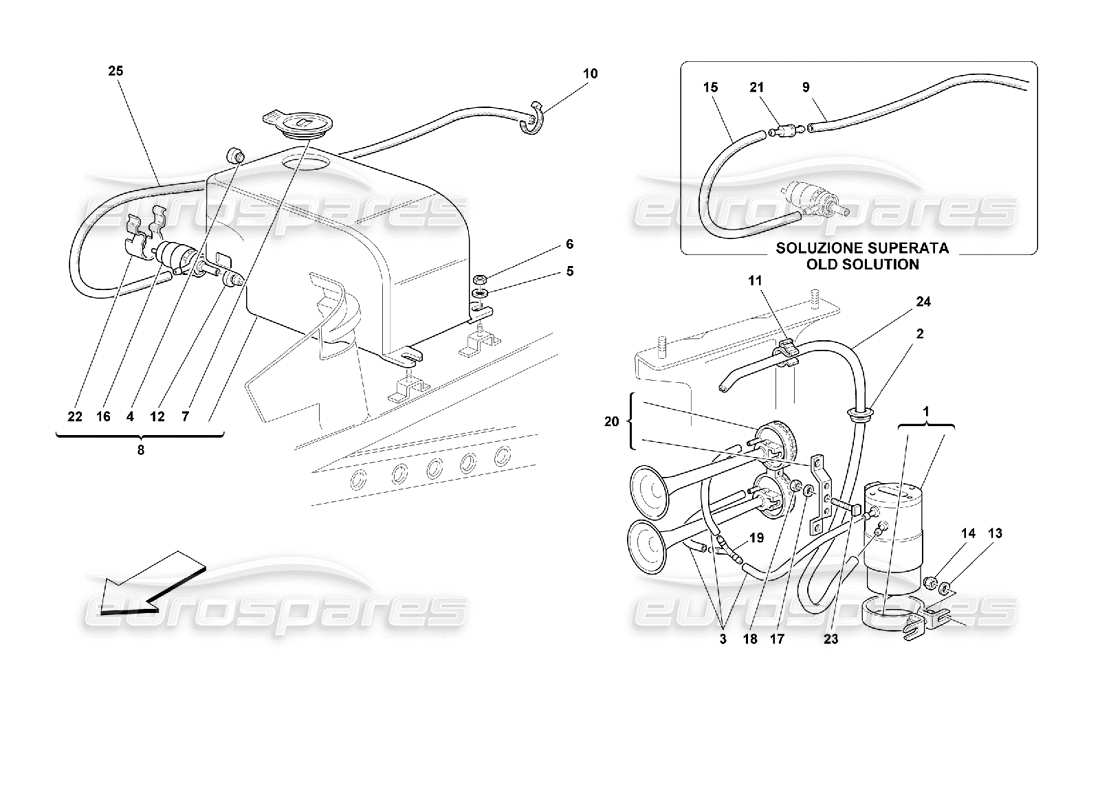 ferrari 355 (2.7 motronic) diagrama de piezas de bocinas y arandelas de vidrio