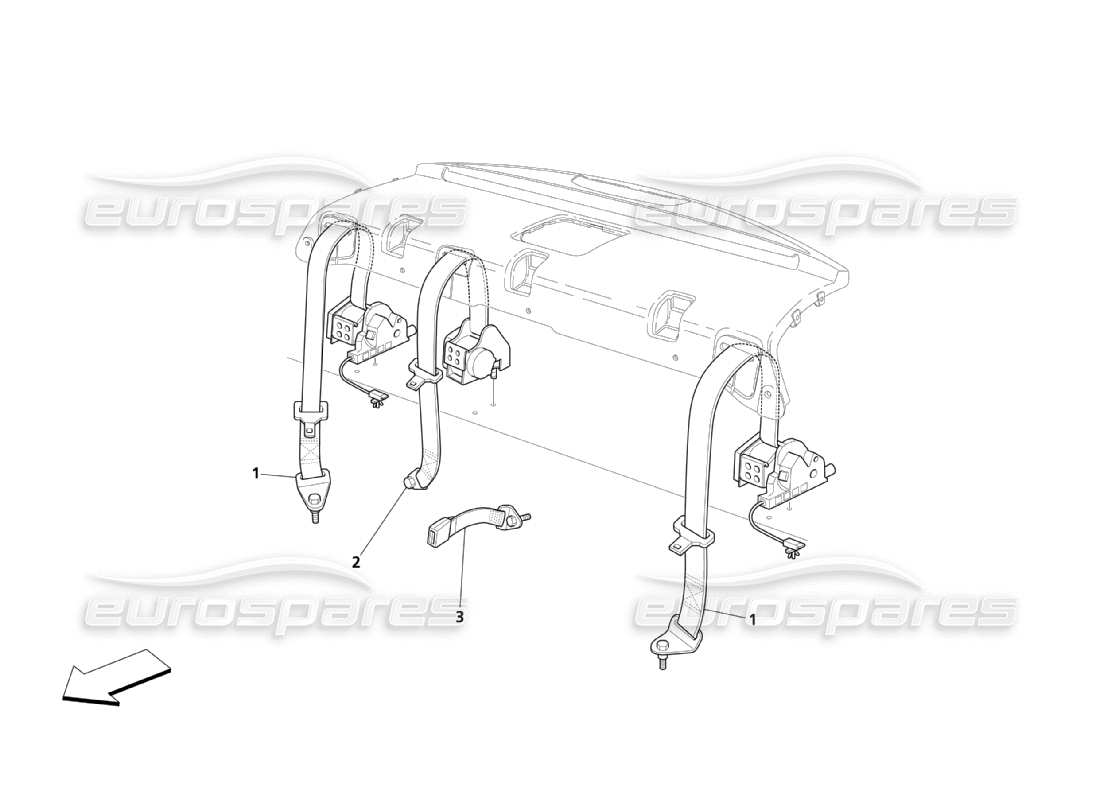 maserati qtp. (2003) 4.2 diagrama de piezas de los cinturones de seguridad traseros