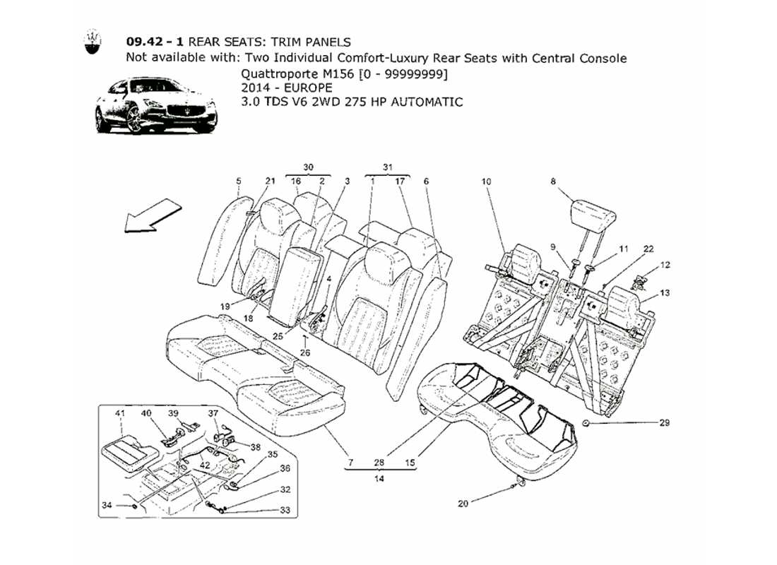 maserati qtp. v6 3.0 tds 275bhp 2014 asientos traseros: diagrama de piezas de los paneles decorativos