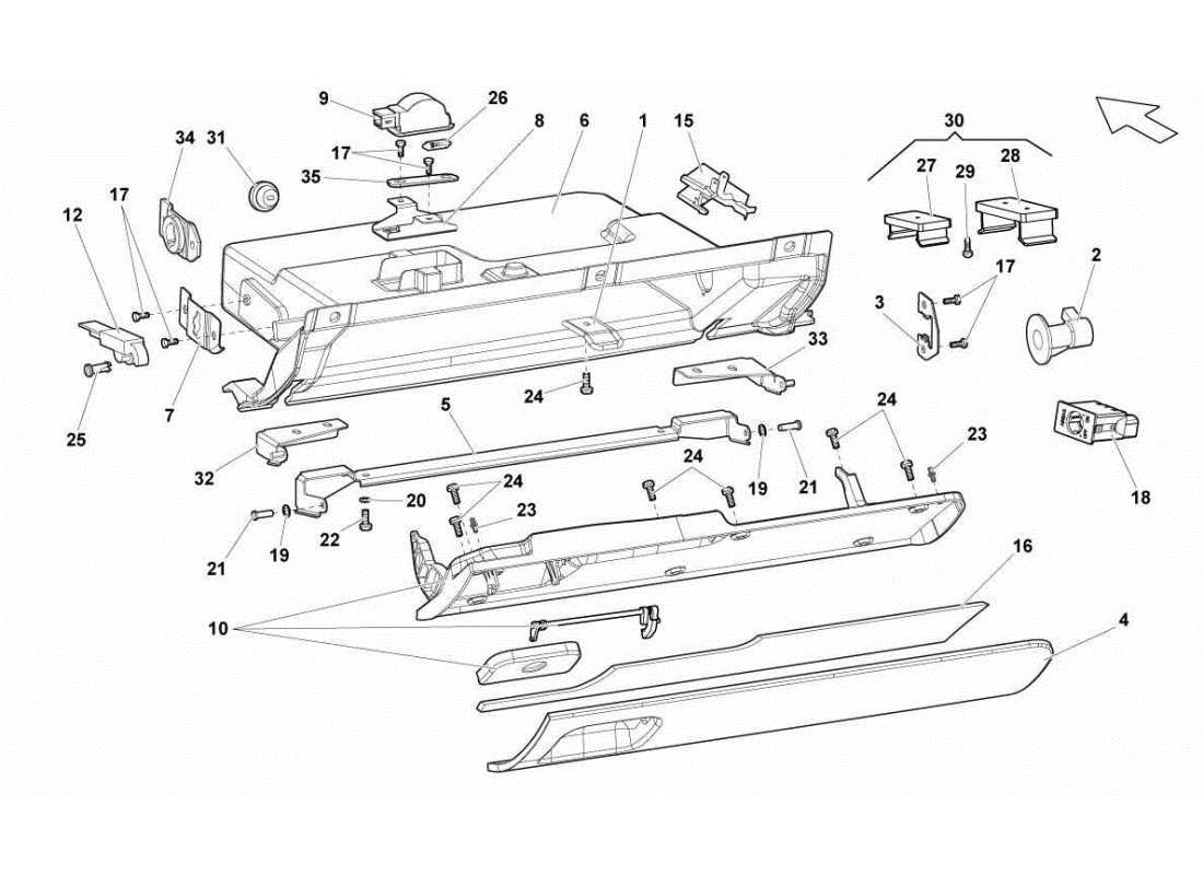 lamborghini gallardo sts ii sc cajón del lado del pasajero diagrama de piezas
