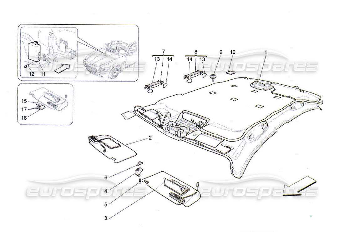 maserati qtp. (2010) 4.2 diagrama de piezas de techo y parasoles