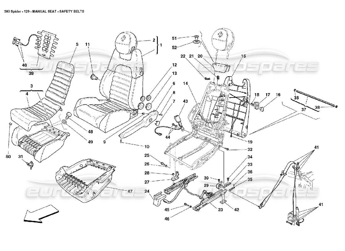 ferrari 360 spider asiento manual - cinturones de seguridad diagrama de piezas