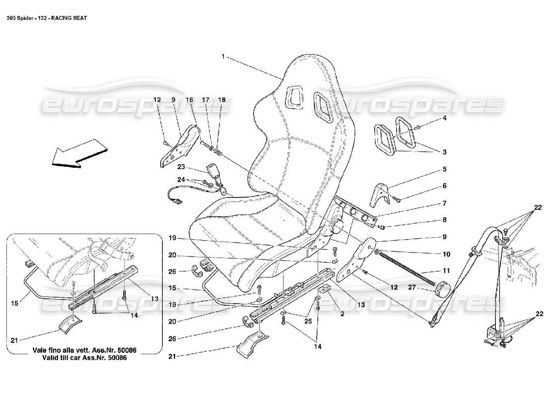 ferrari 360 spider diagrama de piezas del asiento de carreras