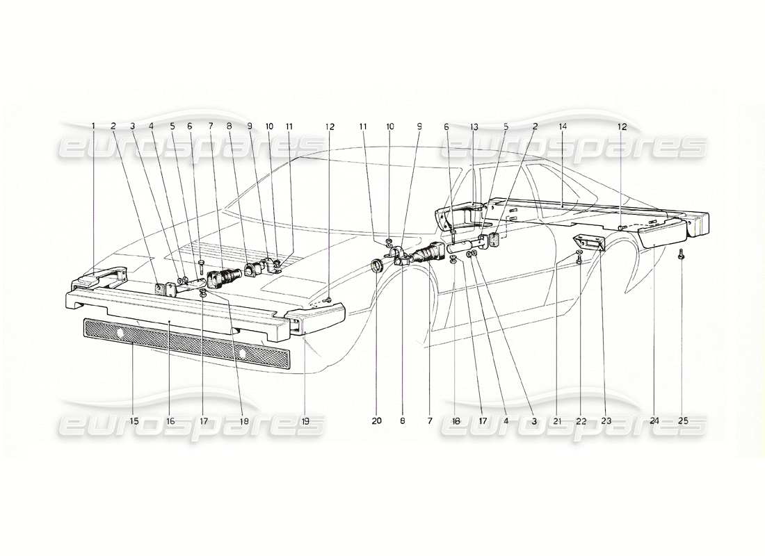 ferrari 308 gt4 dino (1976) parachoques (versión estadounidense) diagrama de piezas