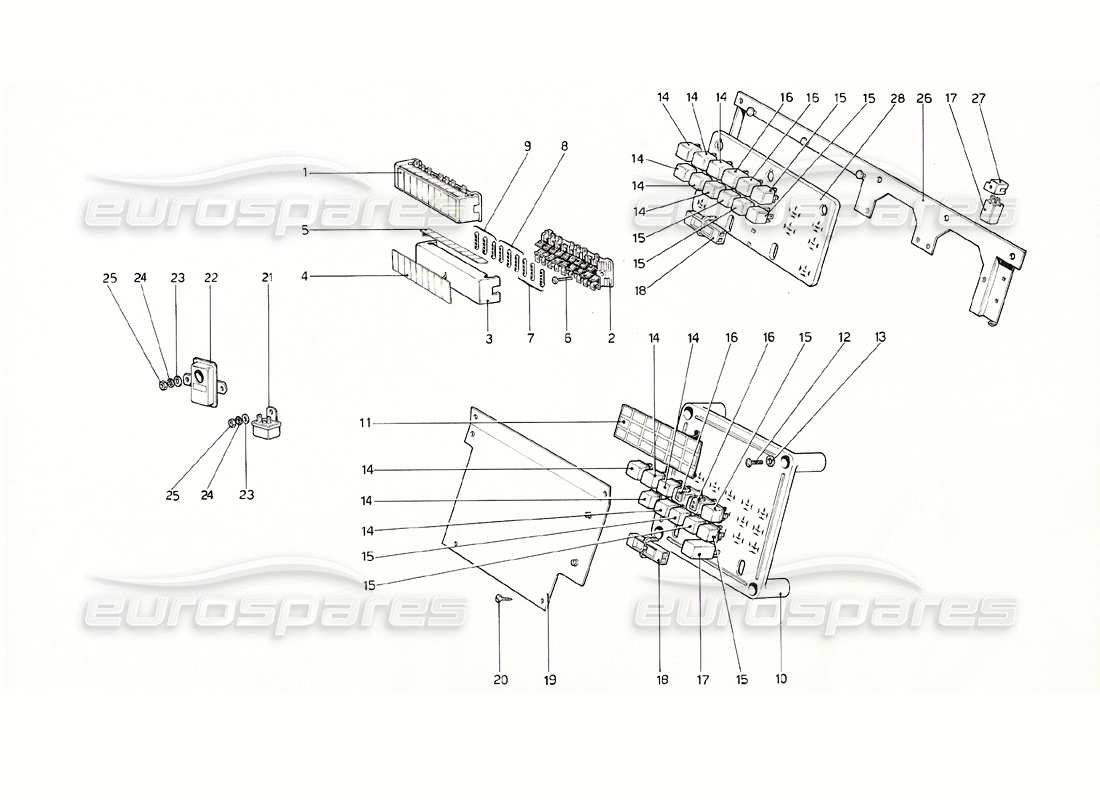 ferrari 308 gt4 dino (1976) diagrama de piezas de fusibles y relés