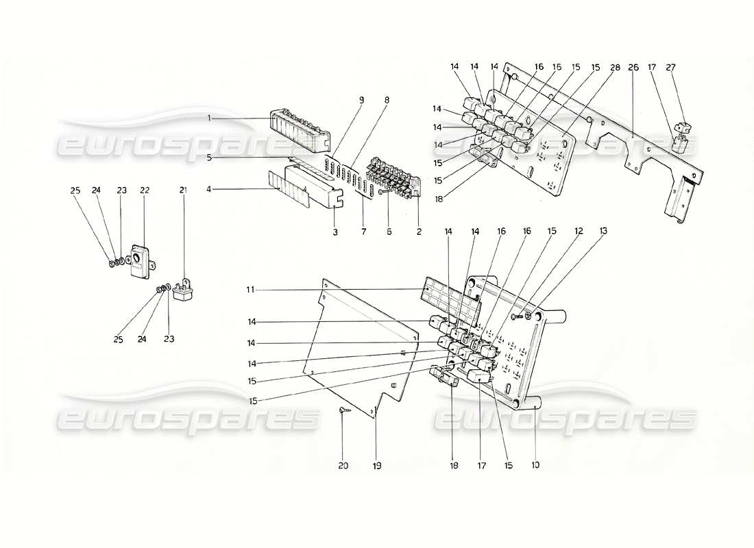 ferrari 308 gt4 dino (1976) fusibles y relés diagrama de piezas