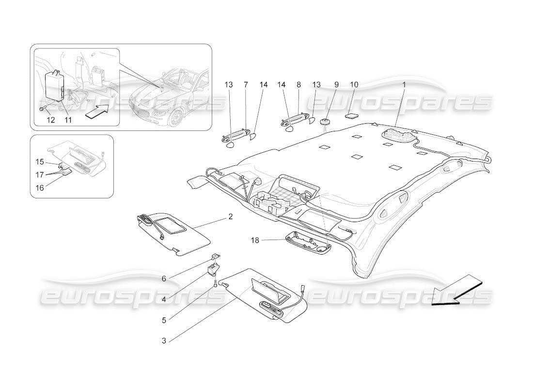 maserati qtp. (2011) 4.2 auto parasol y techo diagrama de piezas