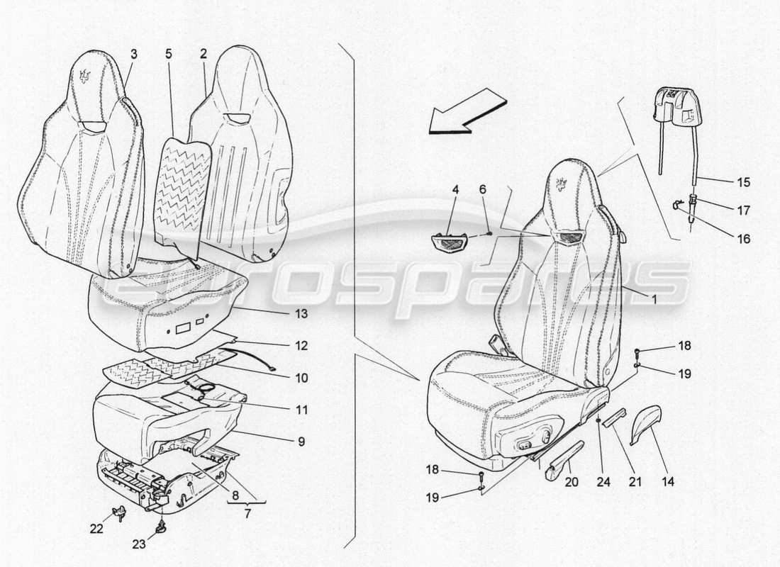 maserati granturismo special edition front seats: trim panels diagrama de piezas