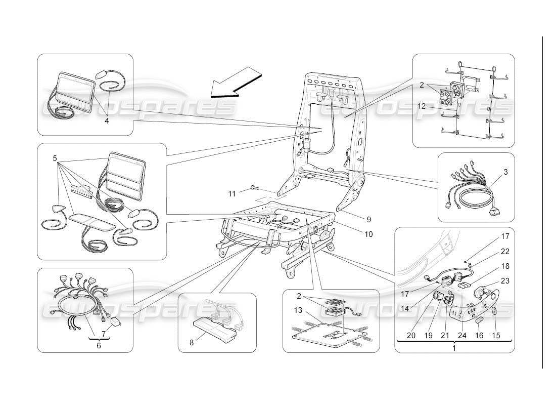 maserati qtp. (2007) 4.2 auto asientos delanteros: diagrama de piezas de mecánica y electrónica