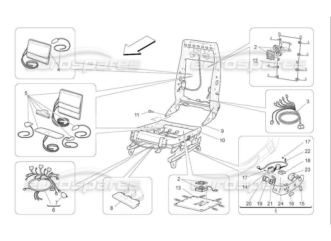 maserati qtp. (2006) 4.2 f1 asientos delanteros: diagrama de piezas de mecánica y electrónica