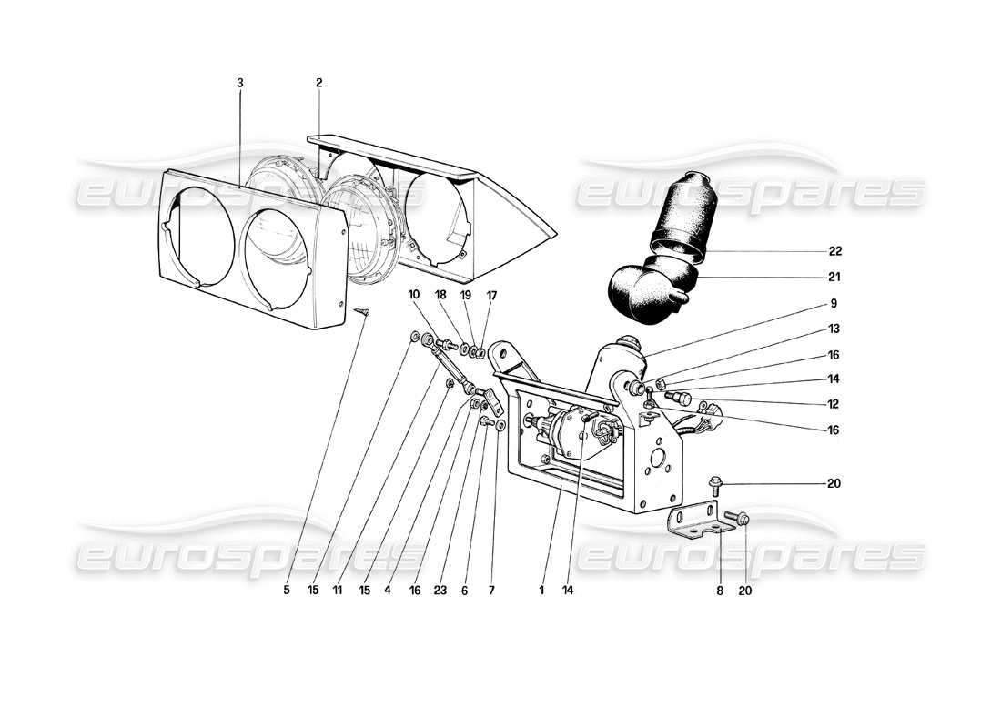 ferrari mondial 8 (1981) diagrama de piezas del dispositivo de elevación de faros