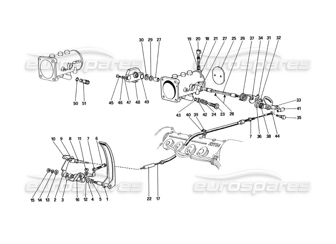 ferrari 328 (1985) caja y varillaje del acelerador diagrama de piezas