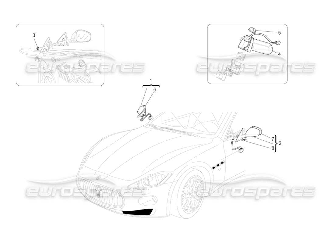 maserati grancabrio (2010) 4.7 diagrama de piezas de los espejos retrovisores internos y externos