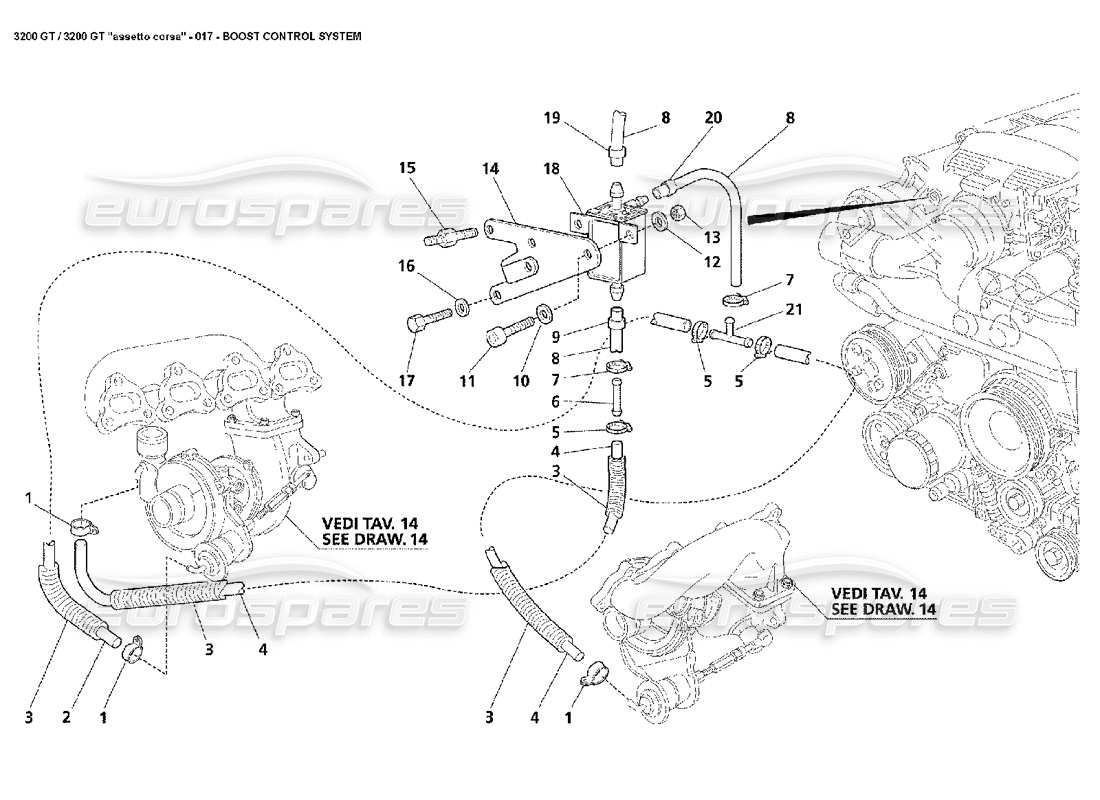 maserati 3200 gt/gta/assetto corsa sistema de control de impulso diagrama de piezas