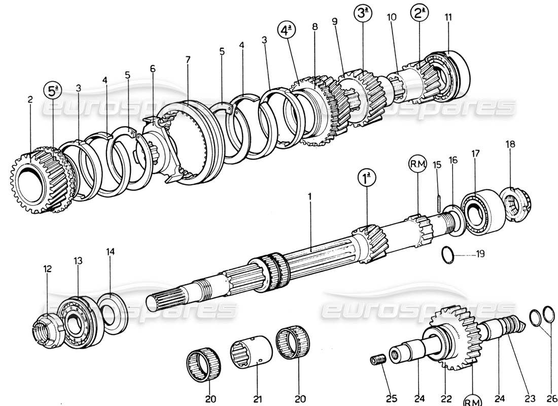 ferrari 365 gtb4 daytona (1969) diagrama de piezas de engranajes del eje de salida