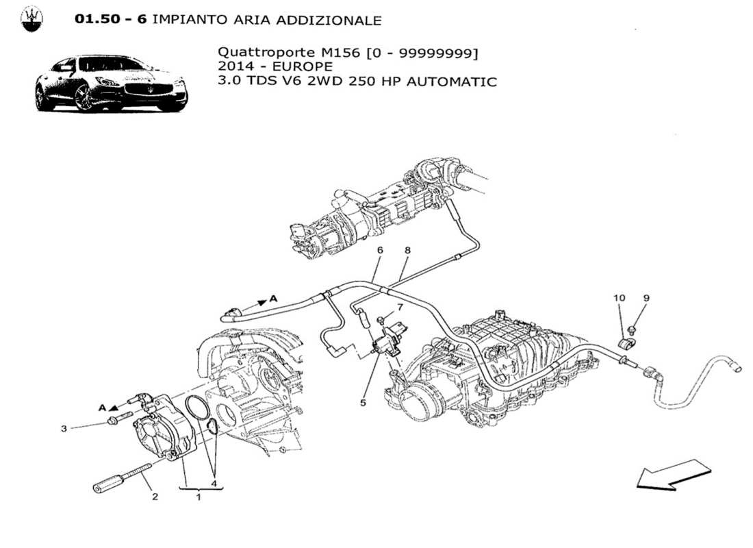 maserati qtp. v6 3.0 tds 250bhp 2014 diagrama de piezas del sistema de aire adicional