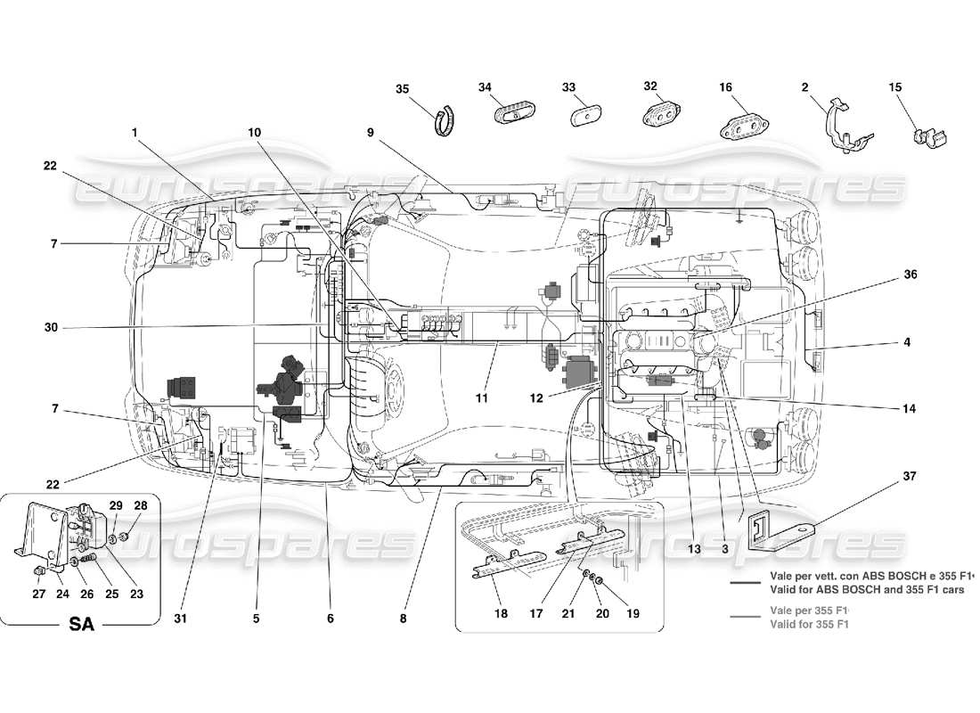 ferrari 355 (5.2 motronic) diagrama de piezas del sistema eléctrico