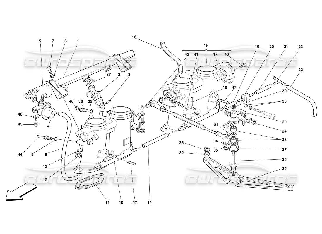 ferrari 355 (5.2 motronic) diagrama de piezas de controles y soportes del acelerador