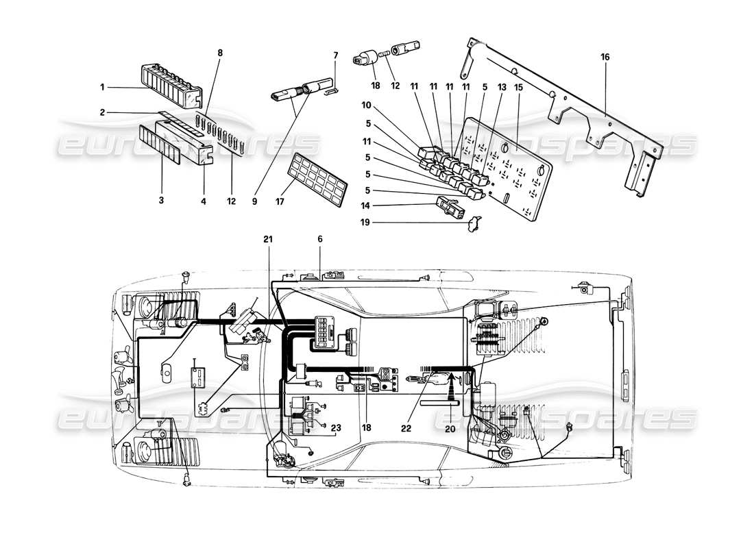 ferrari 308 (1981) gtbi/gtsi fusibles y relés diagrama de piezas