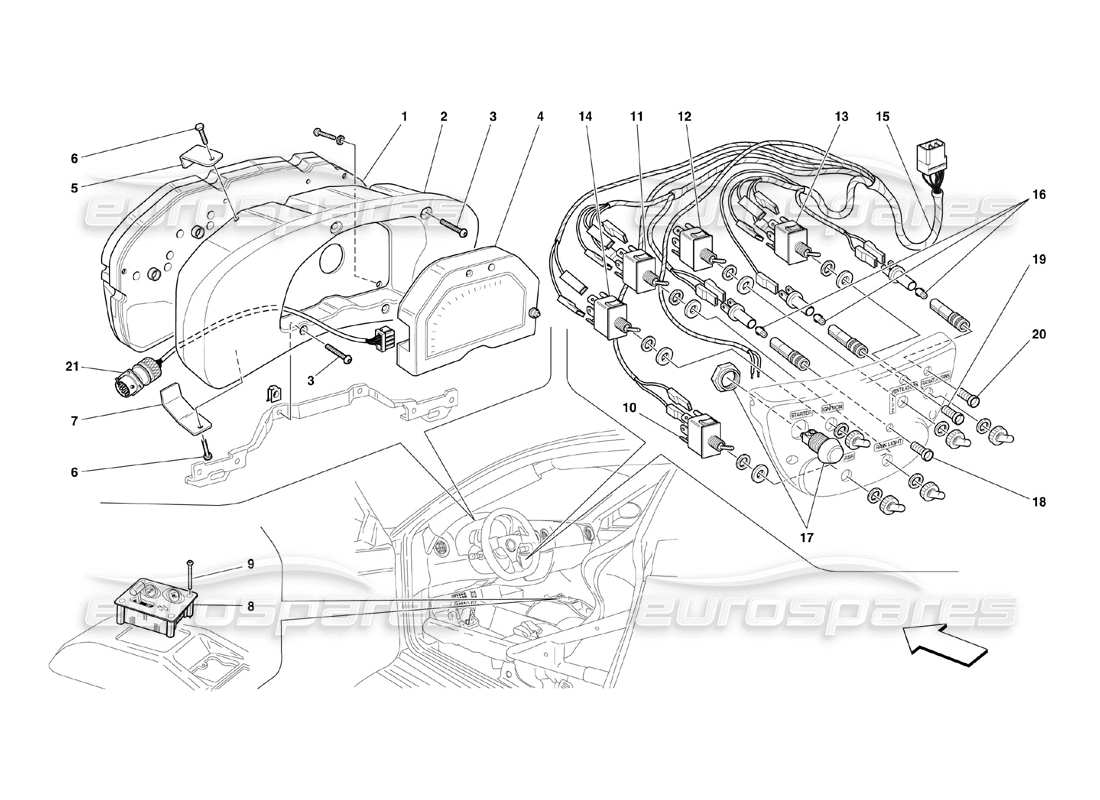 ferrari 360 challenge (2000) diagrama de piezas de instrumentos del tablero