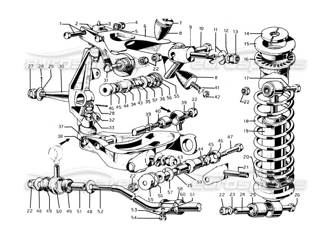 ferrari 275 gtb/gts 2 cam diagrama de piezas de la suspensión delantera
