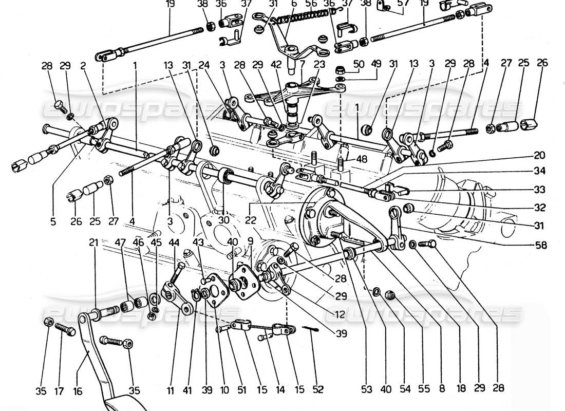 ferrari 365 gtc4 (mechanical) enlace del acelerador diagrama de piezas